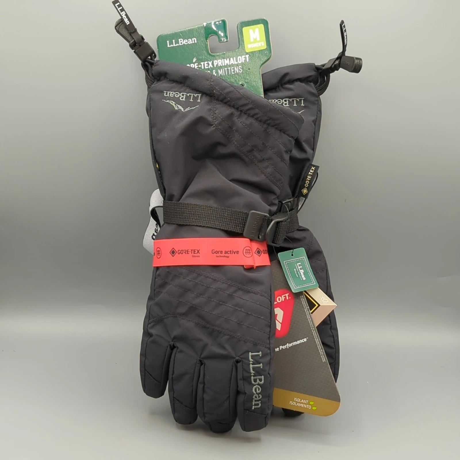 L.L. Bean Womens Medium Black Gore-Tex Primaloft Winter Ski Gloves NWT