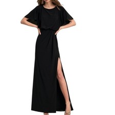 BHLDN Flutter Sleeve Lena Dress Womens Size 4 Formal Gown Wedding Guest Black