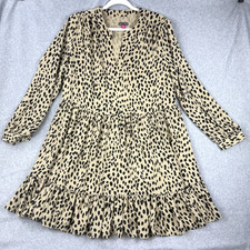 Vince Camuto Leopard Print Ruffle Dress XL Long Sleeve V-Neck Lined Cocktail