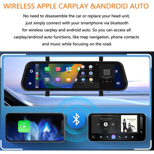9.66" Portable Wireless CarPlay Car DVR Dash & Backup Camera G-sensor Recorder - Picture 4 of 13