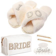 5 Pcs Bridal Gift Set Bride Makeup Bag I Do Bride Slippers Claw Hair Clip and...