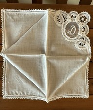 Vtg Auth Belgian Lace Wedding Bridal White Handkerchief Heirloom Made In Belgium