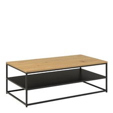 Modern Oak & Black Coffee Table with Shelf - Industrial Wood & Metal Table