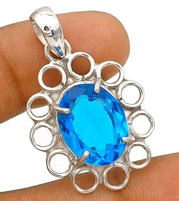 Anhänger 5 kt natürlicher makelloser Blautopas 925 massiv Sterlingsilber