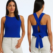 525 America Blue Rib Tie Back Tank Top NWT