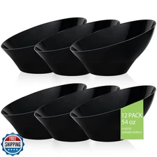 BESTVIP 54oz Black Plastic Serving Bowls for Party - 12 Pack Angl
