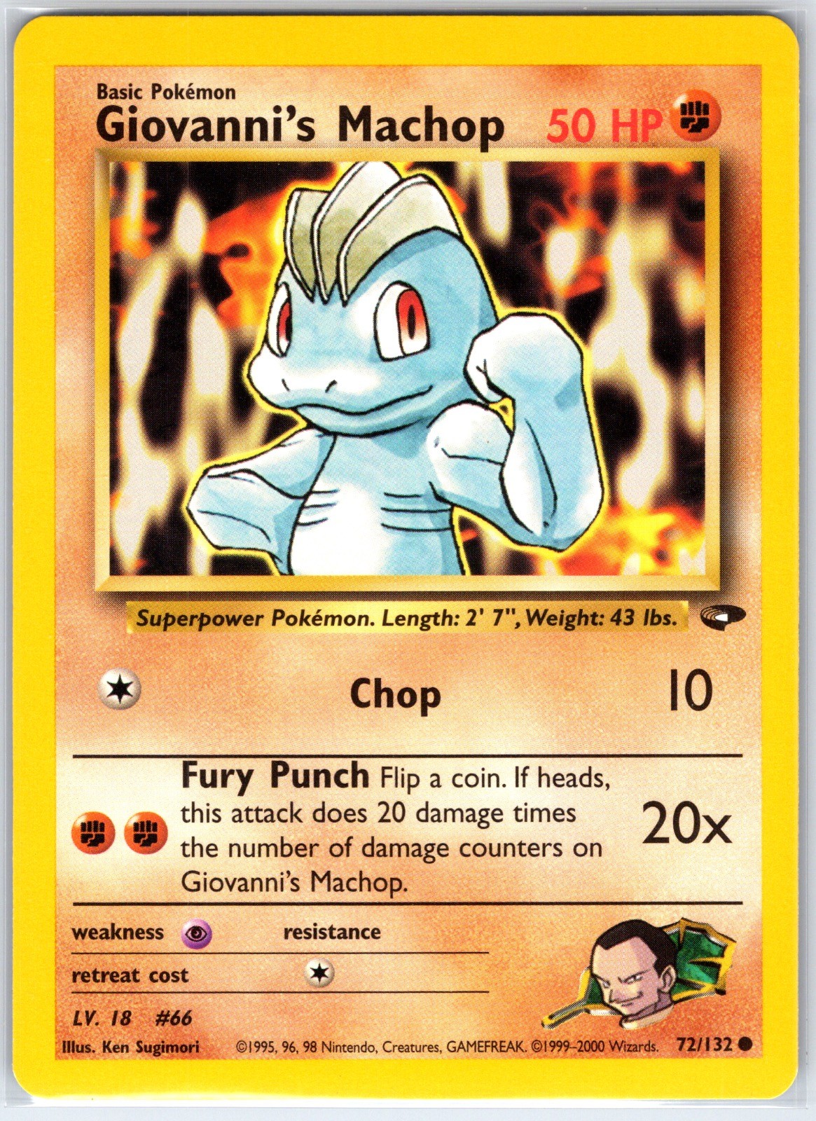 Giovanni's Machop 72/132 Common Gym Challenge Pokemon Unlimited Lightly Played