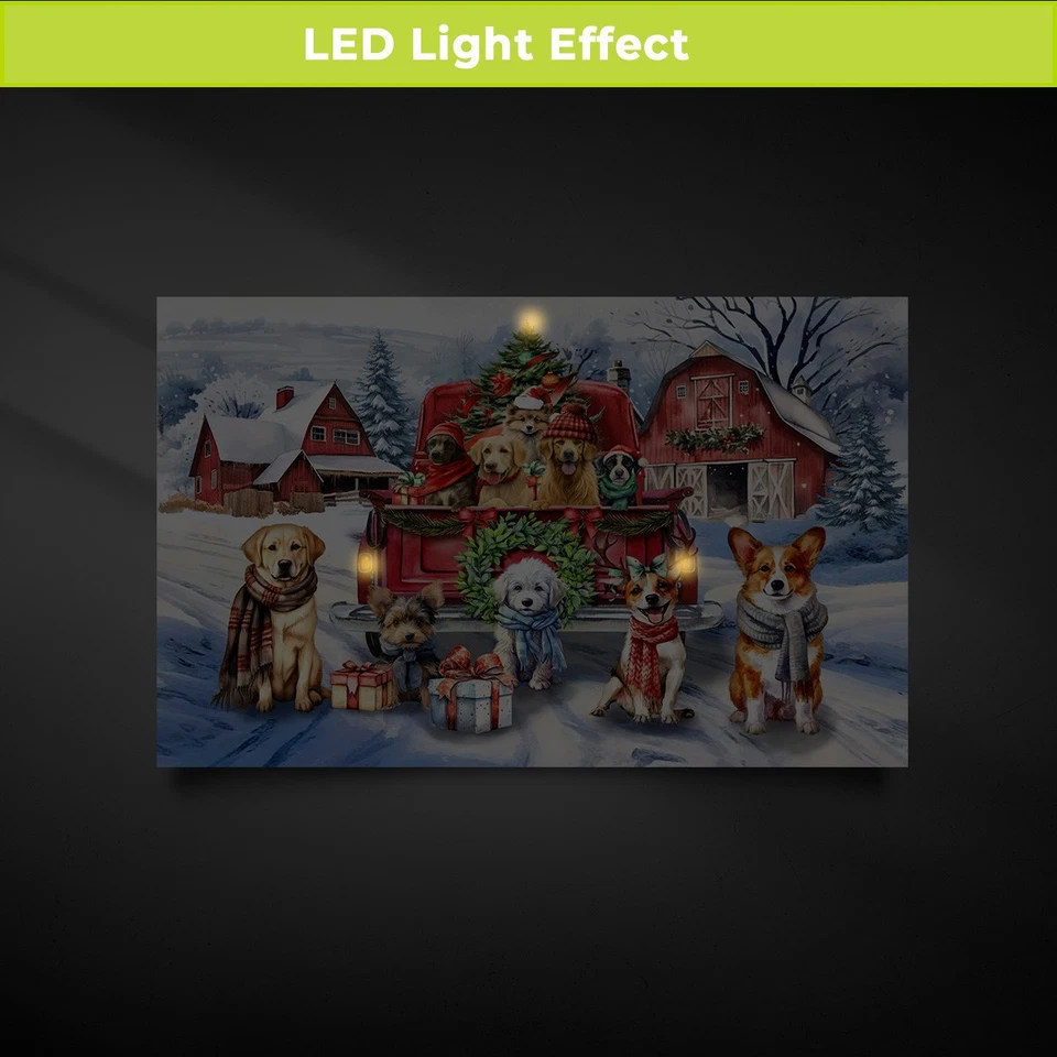 Arte en lienzo LED grande Briarwood Lane Holiday Cheer Dogs Foto 2 de 4
