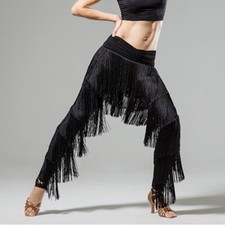 Womens Dancewear Pants Trousers Latin Rumba Cha Cha Samba Belly Dance Tassel