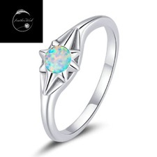 Sterling Silver 925 Ring Opal Star Retro Band Ring Gift for Women Girls Ladies