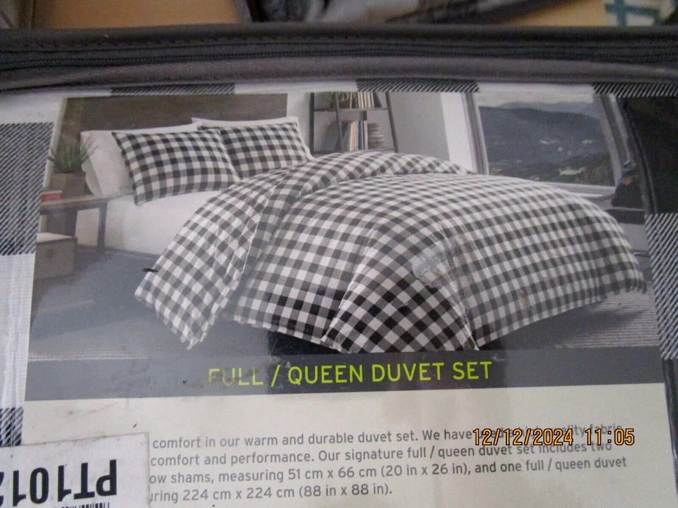 NUEVO Juego de Edredón Eddie Bauer Home Full Queen MOUNTAIN Cuadros Negro Blanco 100% ALGODÓN Foto 3 de 3
