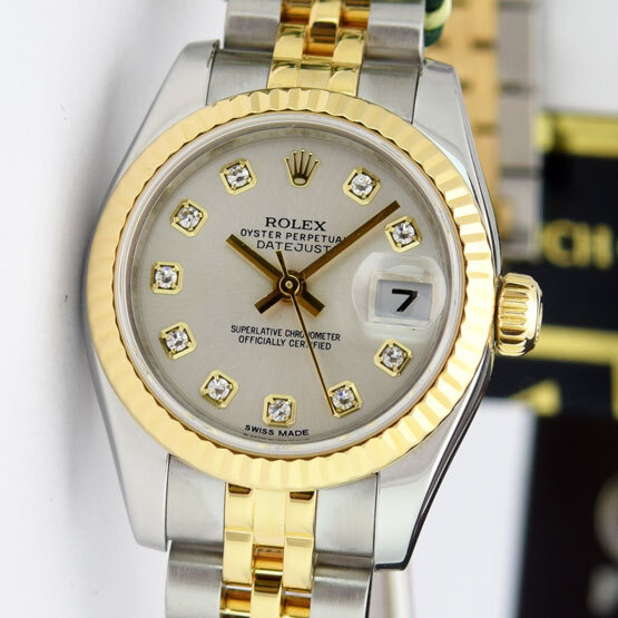 Rolex Lady-Datejust Gold Steel Silver Diamond 179173 Rehaut - Pre-owned