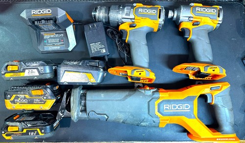 RIDGID  Brushless - Reciprocating Saw, 1/4" Impact Driver, Hammer Drill, Batt's