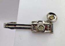 Vintage SWANK TIE CLIP w/ Flash Bulb CAMERA Silvertone & Rhinestones SEE DESCRIP