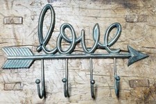 Cast Iron Antique Style LOVE Towel Coat Hooks Hat 4 Hook Key Rack ARROW