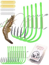 10/40 Packs Luminous Live Shrimp Hooks - High Carbon Steel Barbed Saltwater R...