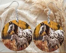 Pendientes colgantes de madera estampados redondos de caballo y potro Appaloosa