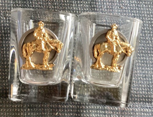 Two Bar Shot Glasses Whiskey Scoth Vodka SHOTGLASS Oklahoma Cowboy Hall of Fame - Picture 2 of 2