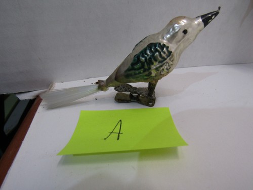A VINTAGE ORNAMENT CHRISTMAS BIRD MERCURY GLASS SPUN GLASS TAIL CLIP HOLIDAY - Picture 2 of 2