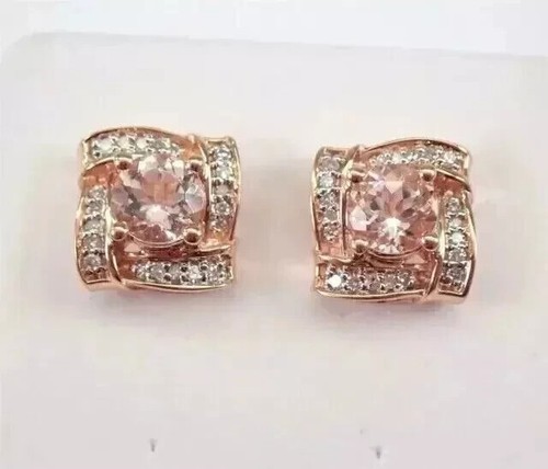 14K Rose Gold Plated 2Ct Lab Created Round Cut Morganite Women's Stud Earring