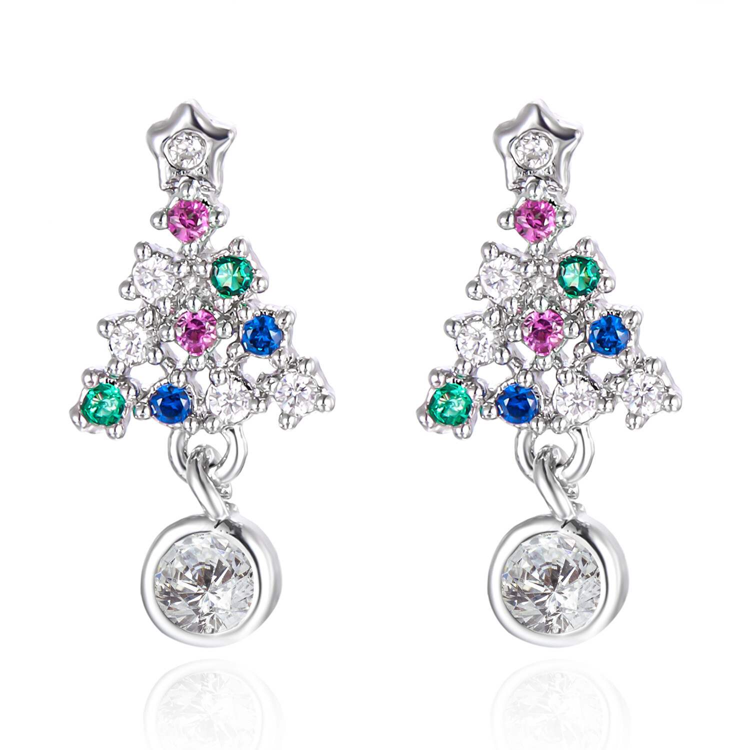 Fashion Crystal Christmas Tree Earrings Drop Dangle Small Ear Stud
