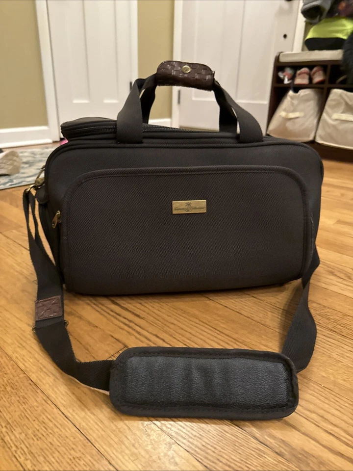 NUEVO Tommy Bahama Badanco Bolso de Lona Equipaje de Viaje Cuero, Lona Tweed Negro Foto 2 de 4