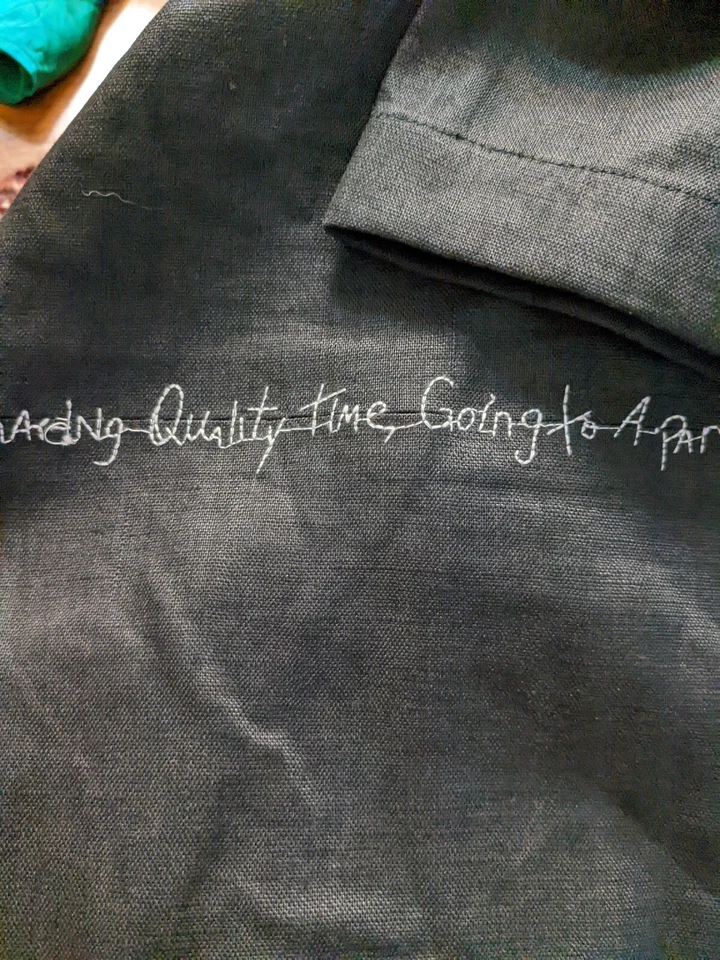 David Dart 100% Linho Lagenlook Preto Escrita Festa Piquenique Bordado Tamanho Pequeno P - Imagem 4 de 4