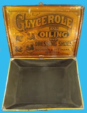Antique Glycerole Tin Restorff & Bettmann N.Y. Shoe Oiling & Dressing Rare Size!