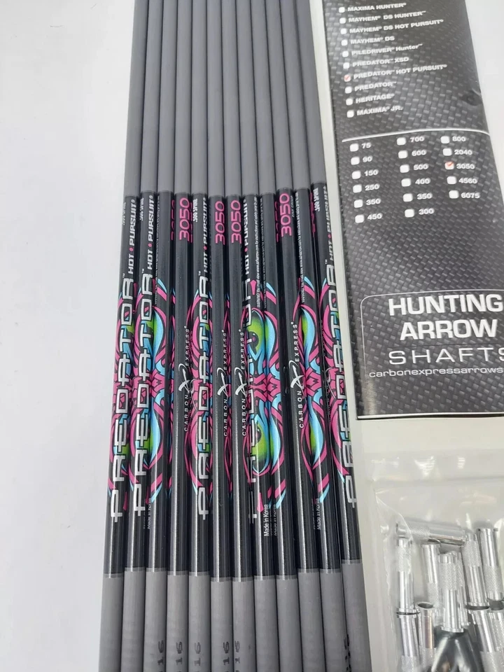 12pk Carbon Express Predator Hot Pursuit 3050 Shafts w Inserts & Nocks: 50894 - Image 2 of 4