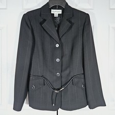 JONES NEW YORK Women's Black Pinstripe Blazer 3 Button Jacket With Belt Sz 8