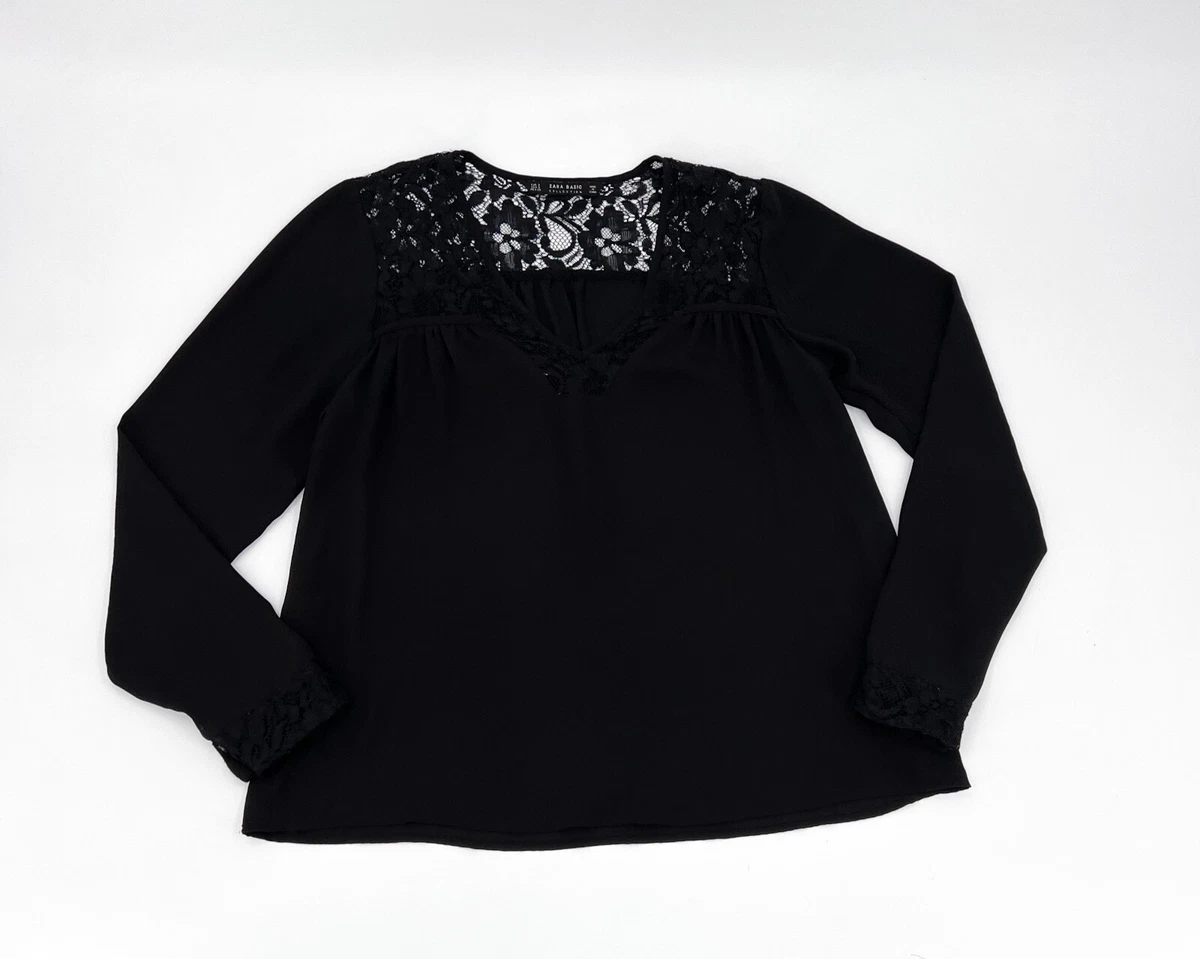 zara black blouse with white collar
