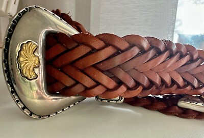 RARE Catherine Carson Brown Leather Weave Silver Plated  display picture 2
