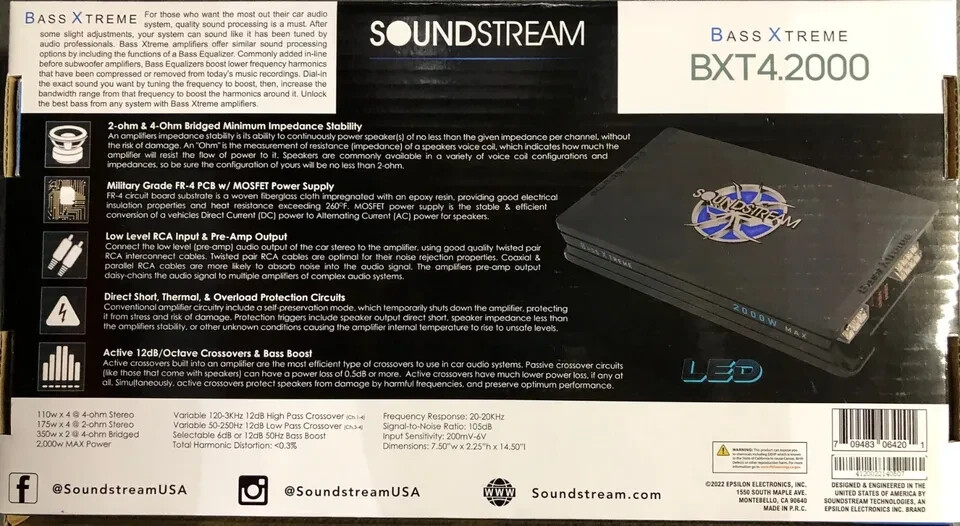 Soundstream Bass Xtreme BXT4.2000 2000 Watt 4 Channel Car Speaker