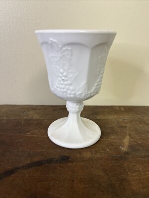 Vintage Indiana Milk Glass White Footed Water Wine Goblet Colony Harvest Grape