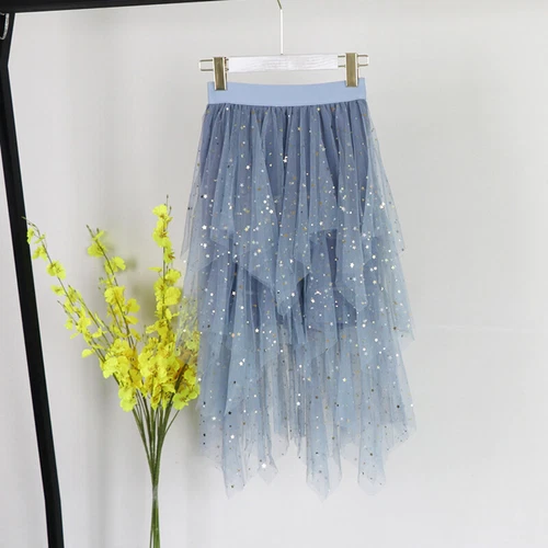 Damen Asymmetrisch Pailletten Ballett Besen Elastische Taille Kleid Puffy Tutu Tüllrock - Bild 5 von 18