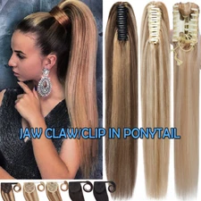 Jaw/Claw Clip In Ponytail Wrap Around 100% Real Remy Human Hair Extensions Curl