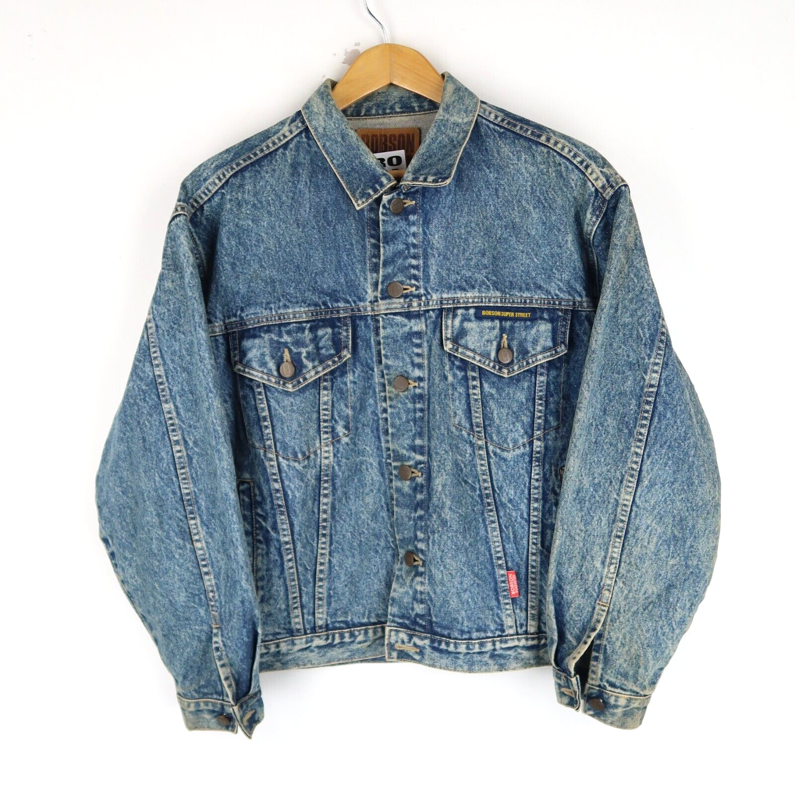 Bobson Vintage 80s stonewash Denim Trucker Jacket Blue SZ M (T2756)