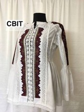 White Linen Vyshyvanka, Ukrainian Embroidered Blouse, Ethnic Lace Shirt