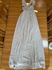 Mumu Weddings Gray Maxi Dress Ruffle Strap Bridesmaid Formal Gown NWT