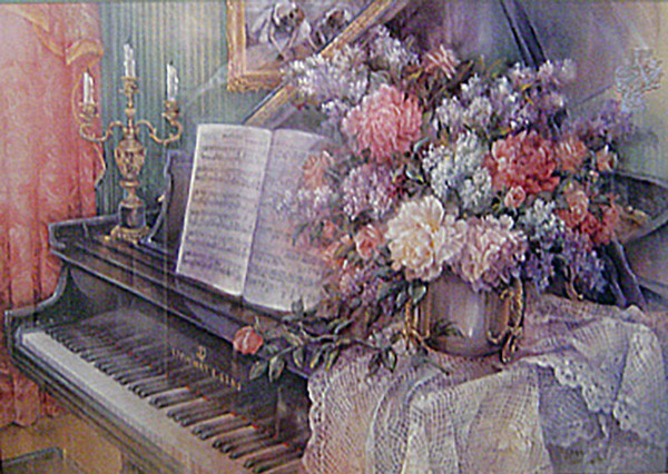 Lena Liu MUSIC ROOM I S/N Steinway Piano Victorian art print MINT