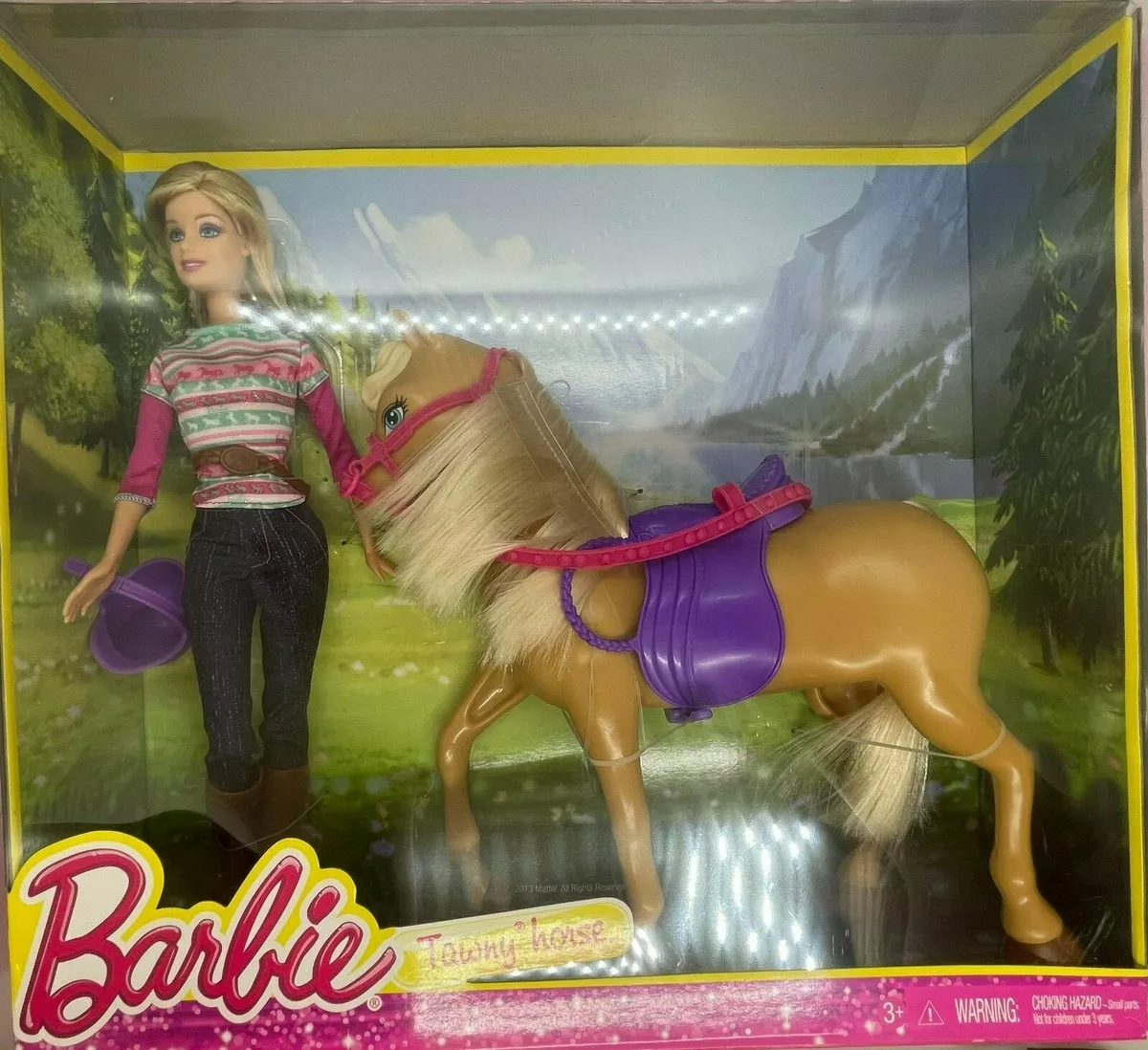 Barbie Tawny Horse Doll Set w Saddle Doll Fashions Helmet Mattel BJF78