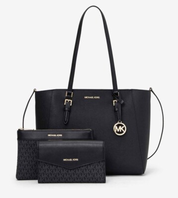 Michael Kors Charlotte LG 3 in 1 schwarz Leder Schultertasche + 2 Umhängetaschen