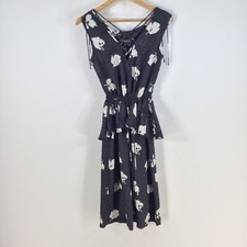 Stitches womens vintage dress size 6 fit flare black floral sleeveless 077443