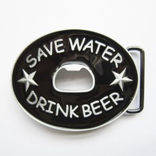 Save Water Drink Beer Black Enamel Metal Novelty Belt Buckle