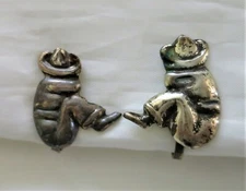 Vintage Silver Sleeping Man With Sombrero Earrings Screw Back Non Pierced Mexico