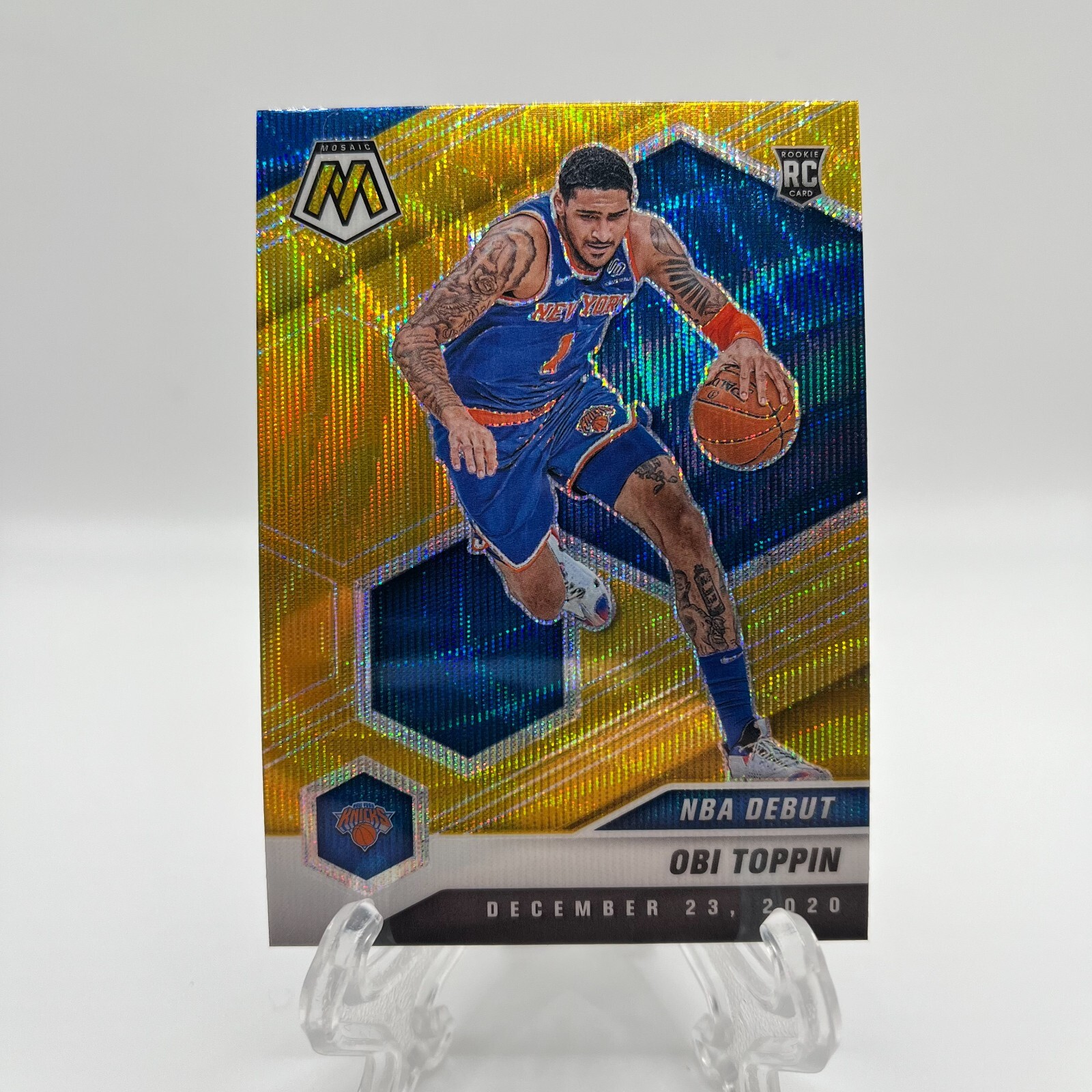 2020-21 Panini Mosaic NBA Debut Gold Wave Prizm Obi Toppin #273 Rookie RC