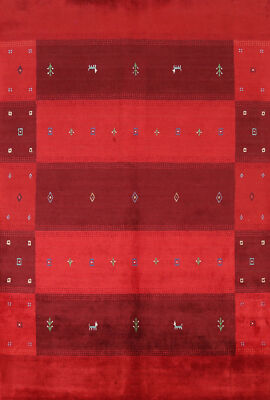 Artisan-crafted Red Gabbeh Rug Wool Handmade Bedroom Carpet 5x8 ft.