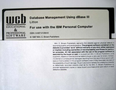 WCB   Database Using dBase III PC-DOS IBM-PC One 5.25'' Floppy Disk   1987 New