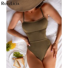 S - XL 11 Colors Ribbed Cut Out One Piece Swimsuit High Leg Cut Women Swimwear
