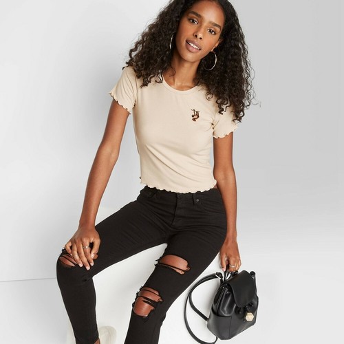 Women's Short Sleeve VNeck Ruched Thermal Baby TShirt Wild Fable